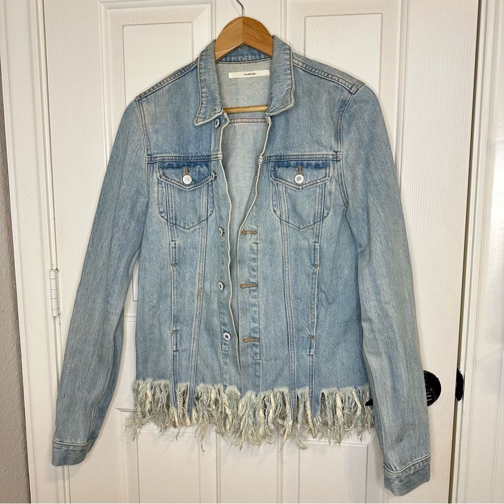 Tularosa Barbados Light Wash Frills Tamsen Denim Jacket Sz S Western Rodeo Boho